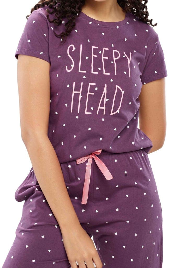 ZEYO Women's Cotton Blue Heart Printed Night suit set view 2