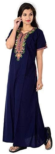 Valencia Cotton LizzyBizzy Embroidery Nighty Nightwear Maxi Nightgown Plain Navy Blue view 3