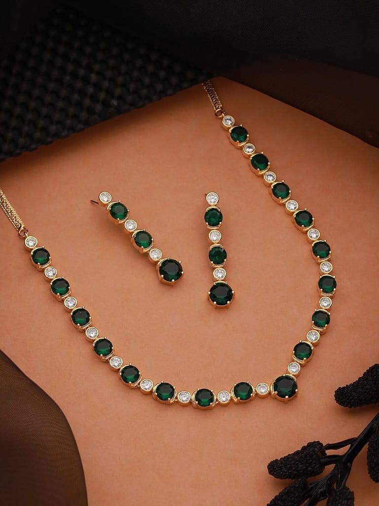 Gold Plated Green CZ Minimal Jewellery Set view 2