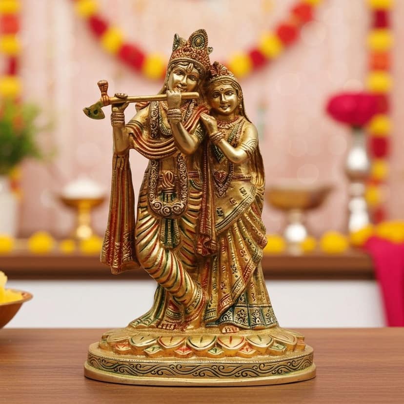 Brass Radha Krishna God Idol - Decorative Brass Idol, Height : 10.5 Inch (BSMAS399 D)