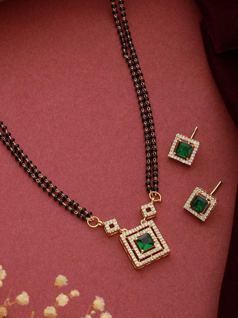 Gold Polish Green Zircon Minimal Officewear Mangalsutra Jewellery Set view 3
