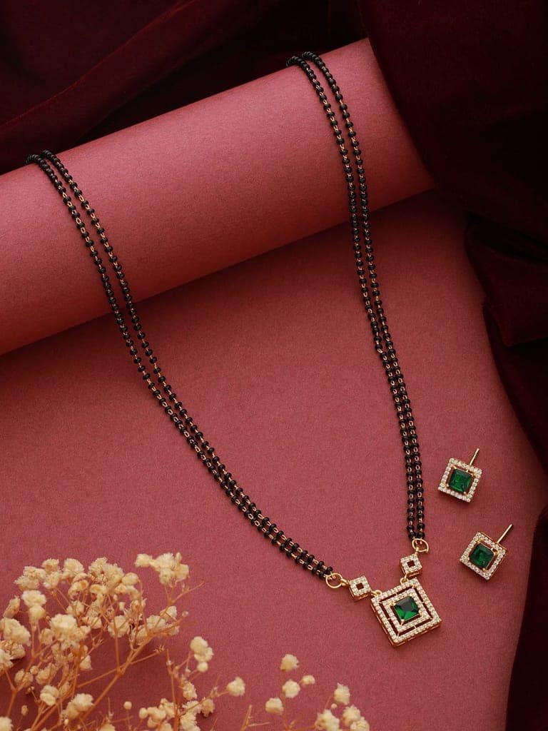 Gold Polish Green Zircon Minimal Officewear Mangalsutra Jewellery Set view 4