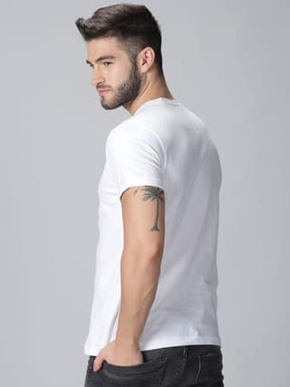 Cotton White Plain Round neck T-Shirt