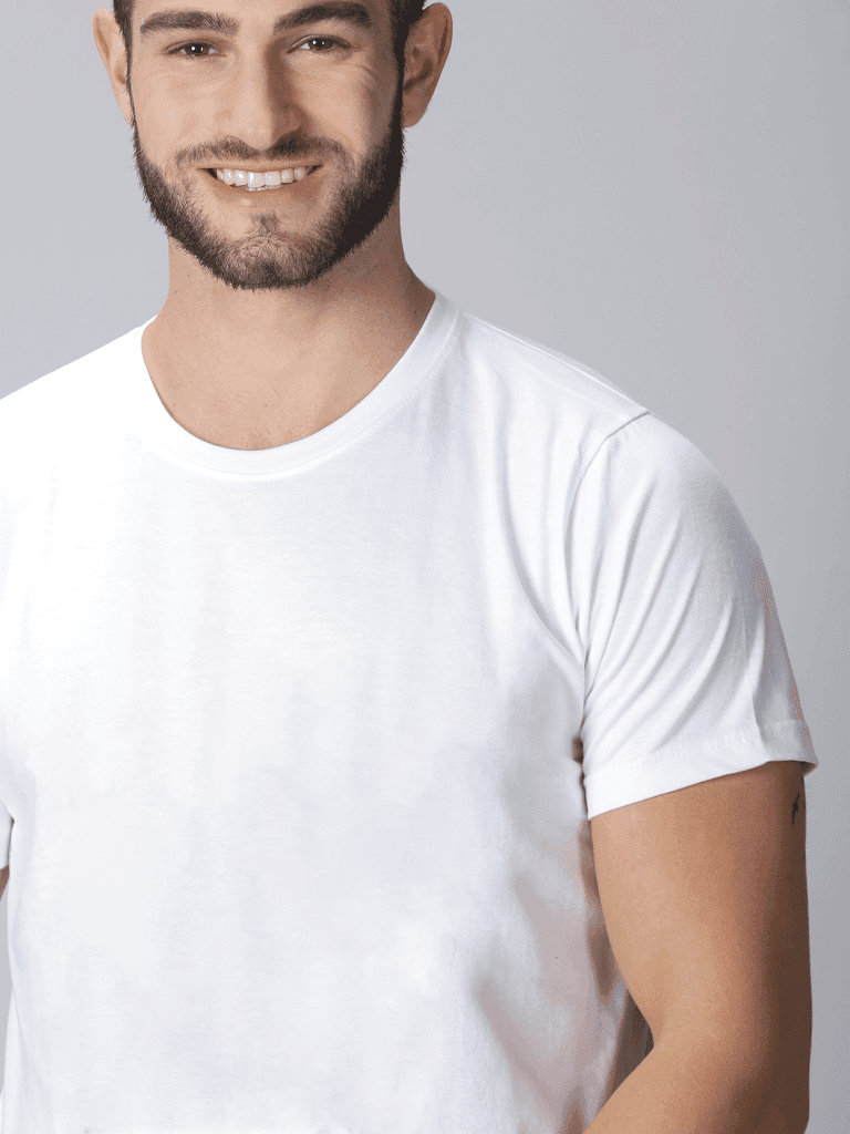 Cotton White Plain Round neck T-Shirt view 4