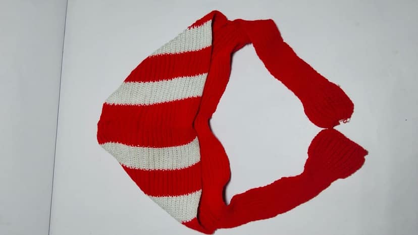 Unisex Red and White Striped Knitted Hat view 4