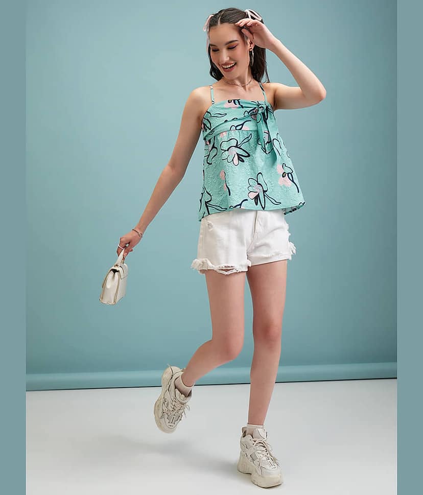 Tokyo Talkies Women's Polyester Peplum Top ( Green ) view 2