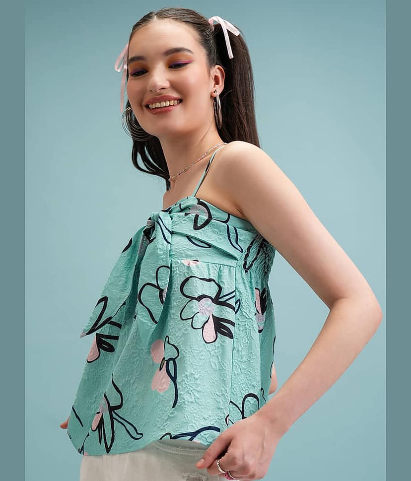 Tokyo Talkies Women's Polyester Peplum Top ( Green ) view 4