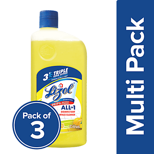Lizol Disinfectant Surface & Floor Cleaner Liquid - Citrus, 3 x 1L Multipack
