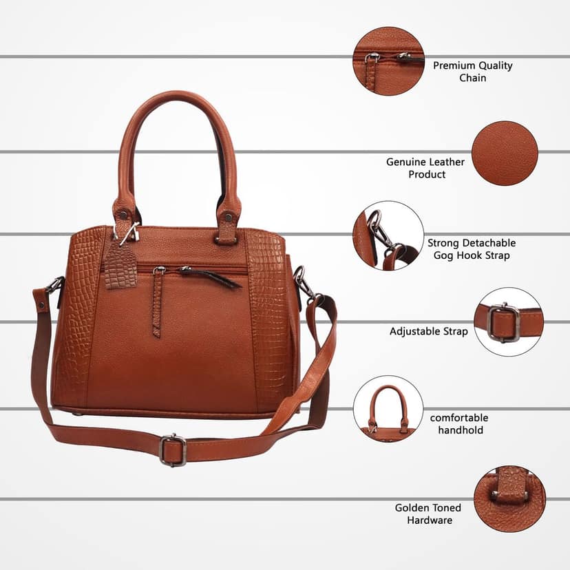 FHS Genuine Leather Handicraft-Handmade Handbag for Girls & Women Brown view 7