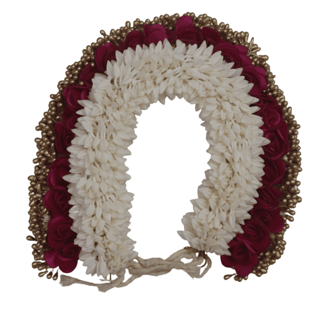 Elegant Indian Bridal Hair Accessory with White Beads & Red Roses