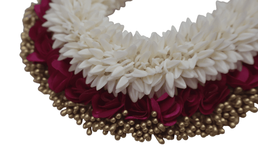 Elegant Indian Bridal Hair Accessory with White Beads & Red Roses view 3