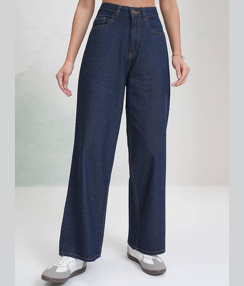 Tokyo Talkies Women's Wide Leg Mid-Rise Jeans ( Indigo )