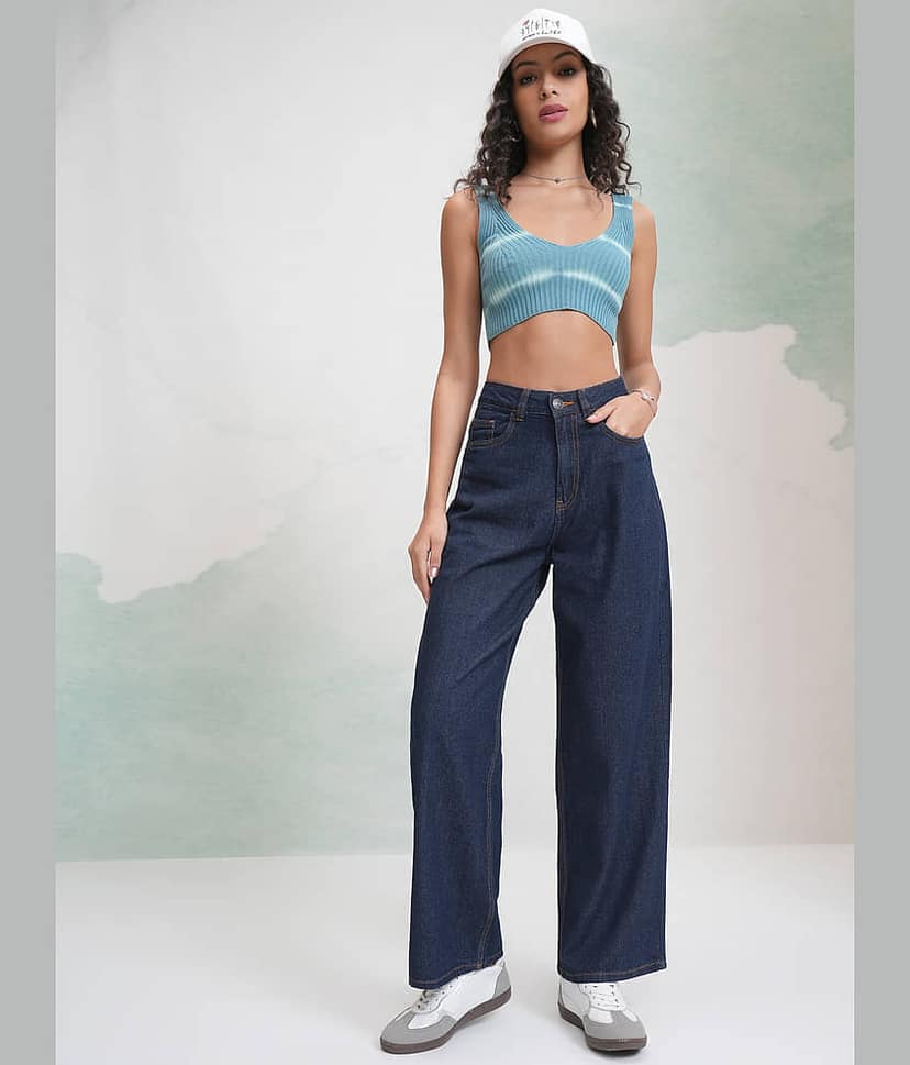 Tokyo Talkies Women's Wide Leg Mid-Rise Jeans ( Indigo ) view 2