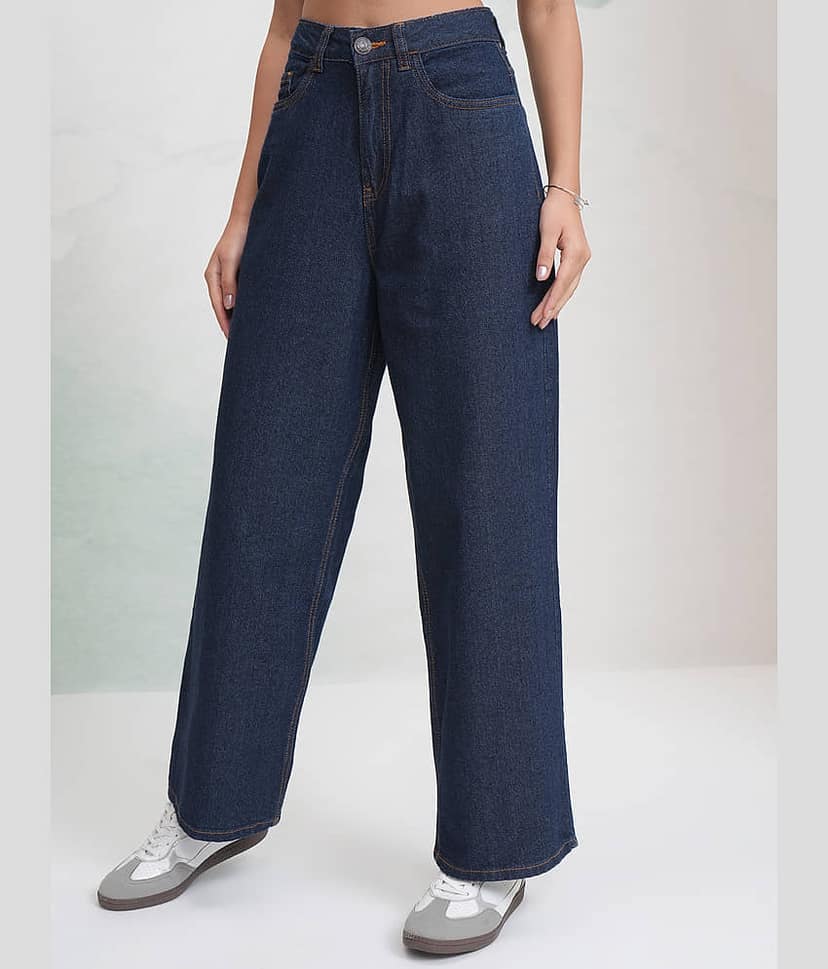 Tokyo Talkies Women's Wide Leg Mid-Rise Jeans ( Indigo ) view 4