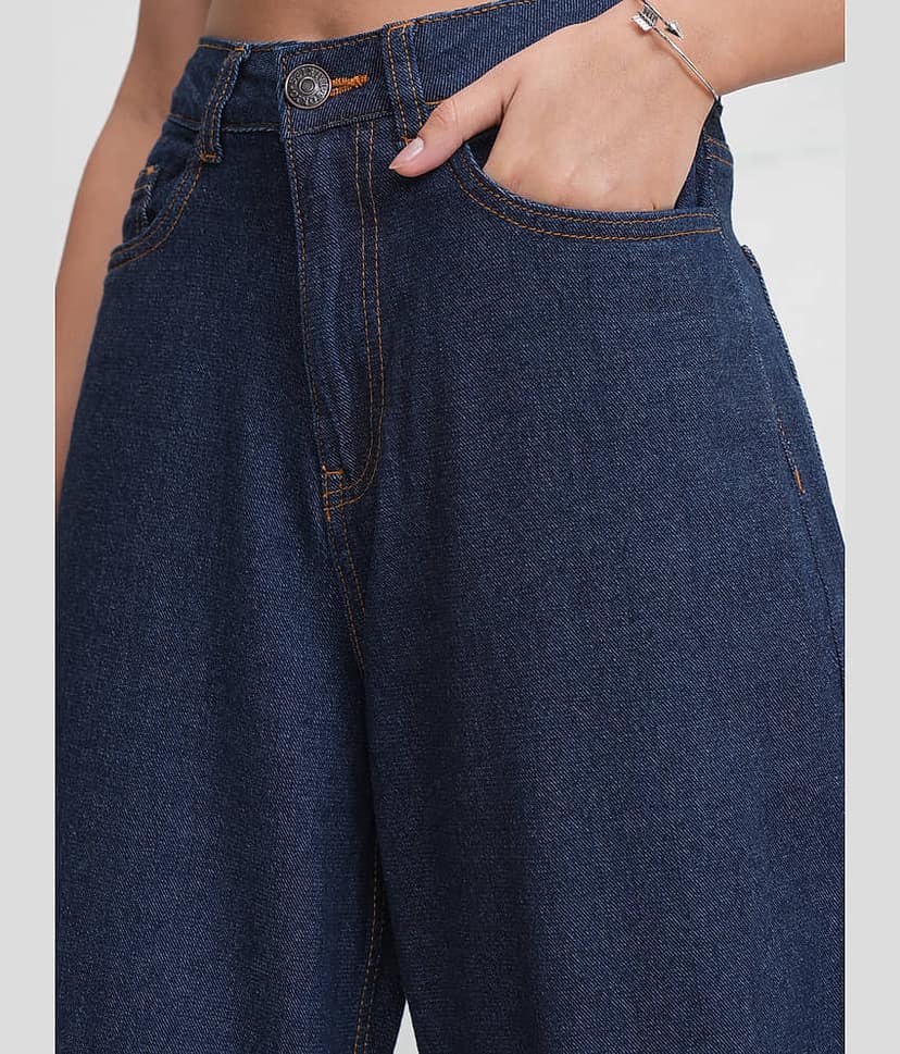Tokyo Talkies Women's Wide Leg Mid-Rise Jeans ( Indigo ) view 5