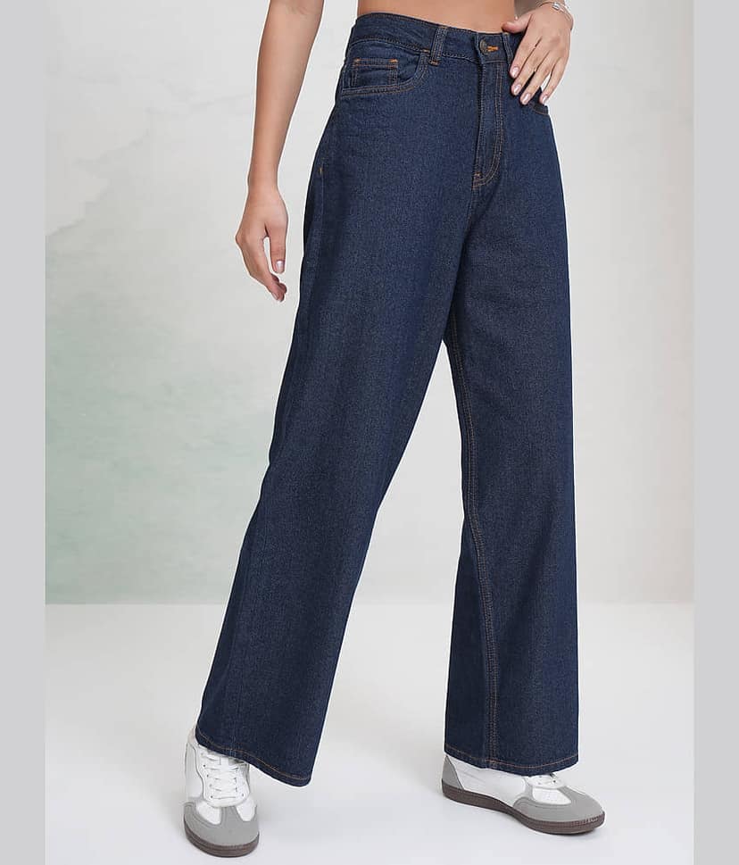 Tokyo Talkies Women's Wide Leg Mid-Rise Jeans ( Indigo ) view 6