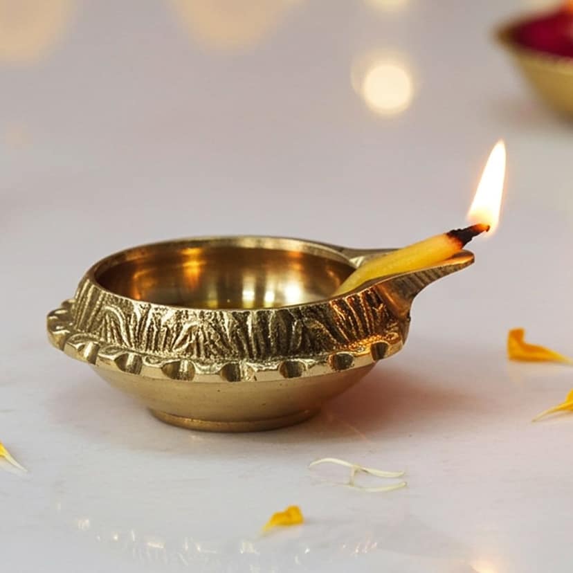 Brass Table Decor Oil Lamp Kuber Deepak - Handcrafted Brass Deepak for Puja Use, Height : 1 Inch (ZMAS140 C)