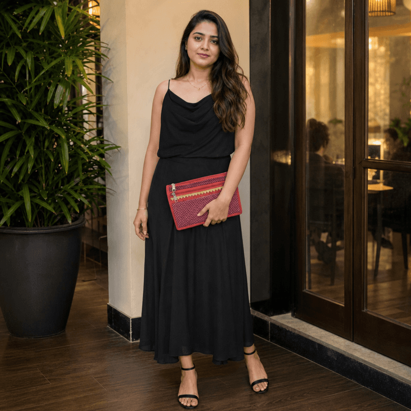 Stylish Red & Black Geometric Clutch view 3