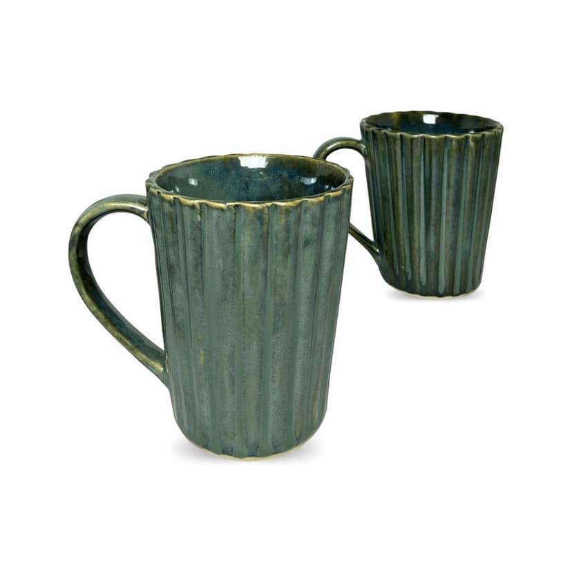 Ceramic Dining Studio collection Emerald Green Glazed Linear Coffee Mugs Set of 2 view 2