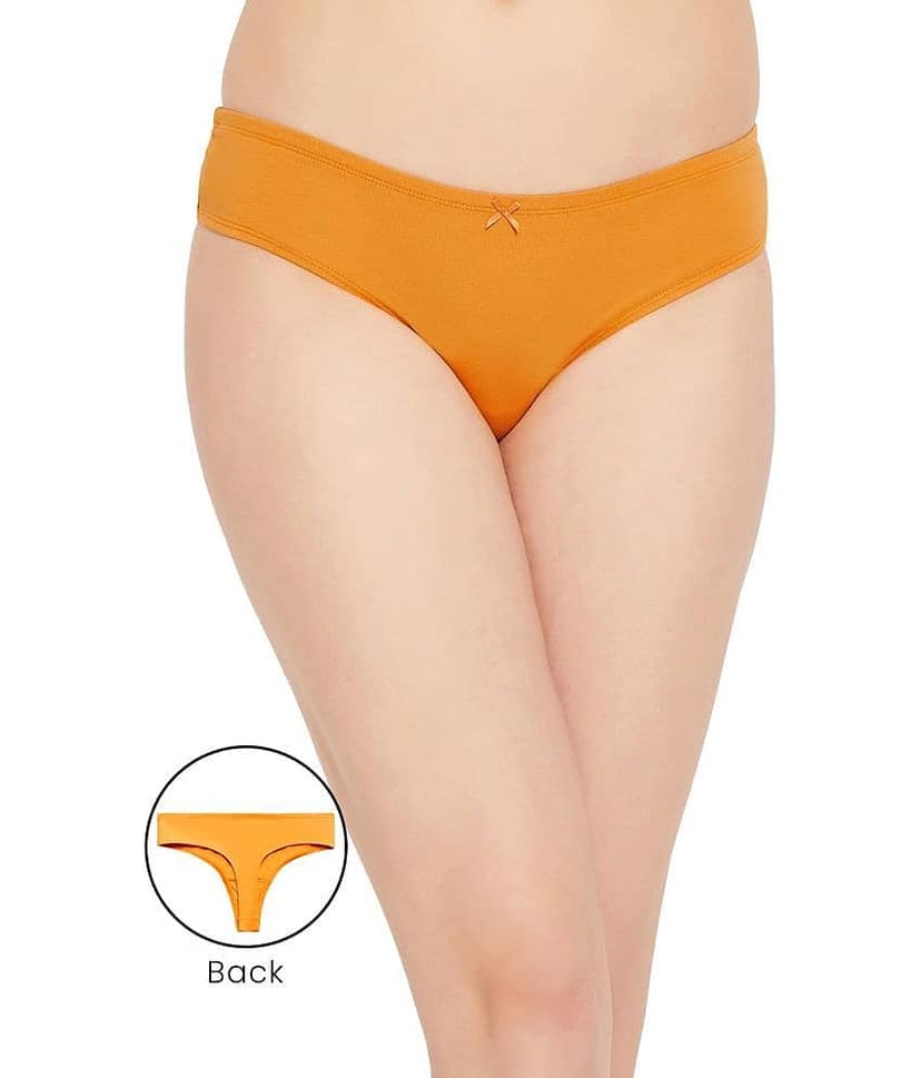 Clovia Cotton Solid Women's Thongs ( Yellow )