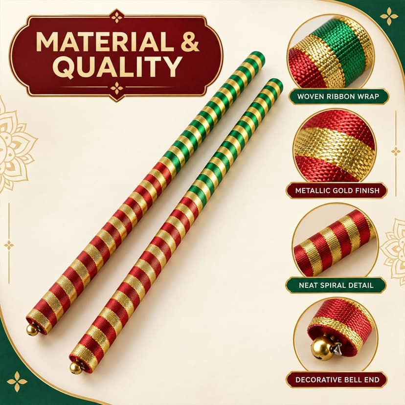 Decorative Wooden Dandiya Sticks with Metallic Ribbon Wrap (2 Pc, 39 Cm) view 2