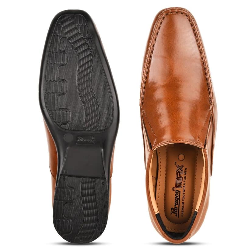 Paragon Tan Formal Slip-On Shoes for Men view 5