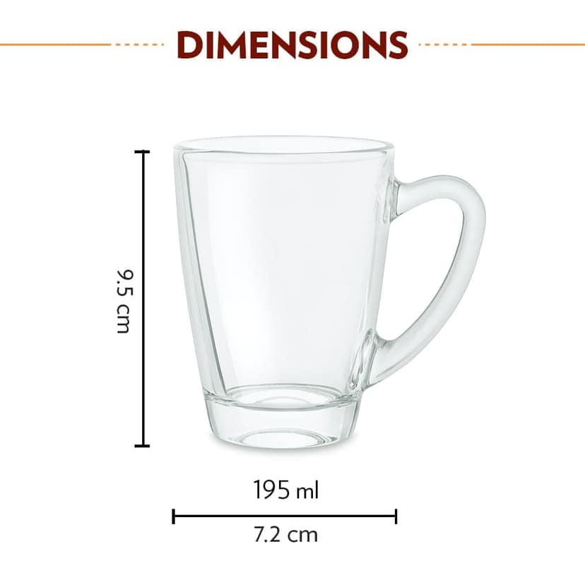 Borosil 195ml Serene Tea/Coffee Mug Set | Borosilicate Tuff Glass Made in India Cup Set for Chai, Green Tea, Coffee, Milk | Microwave Safe, Scratch Resistance, Lightweight | Transparent (2pc Set) view 2