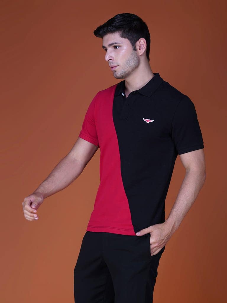 Men’s Premium Cotton Color Block Polo T-shirt Red/Black