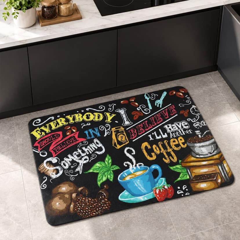 Coffee Print Decorative Floor Mat for Kitchen and Home (1 Pc, 40x30 Cm)