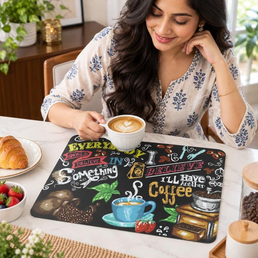 Coffee Print Decorative Floor Mat for Kitchen and Home (1 Pc, 40x30 Cm) view 2