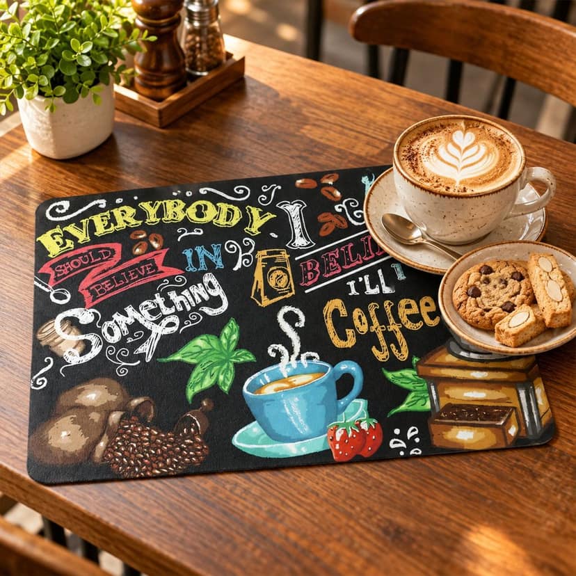 Coffee Print Decorative Floor Mat for Kitchen and Home (1 Pc, 40x30 Cm) view 3