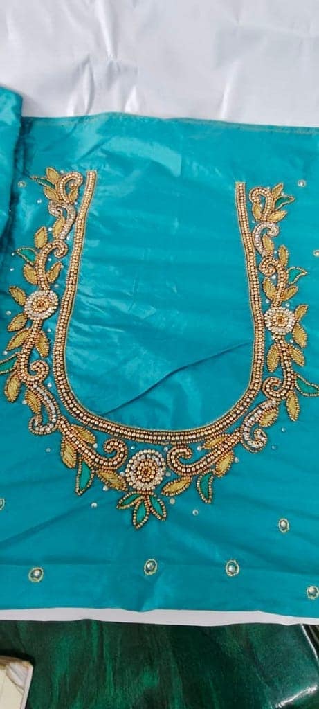 Aqua Blue Hand Embroidered Blouse view 3