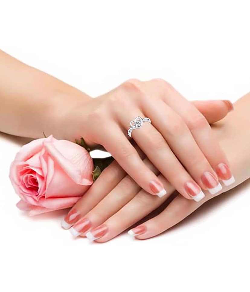 Vighnaharta Joyful Heart CZ Rhodium Plated Alloy Ring for Women and Girls-[VFJ1512FRR8] view 2
