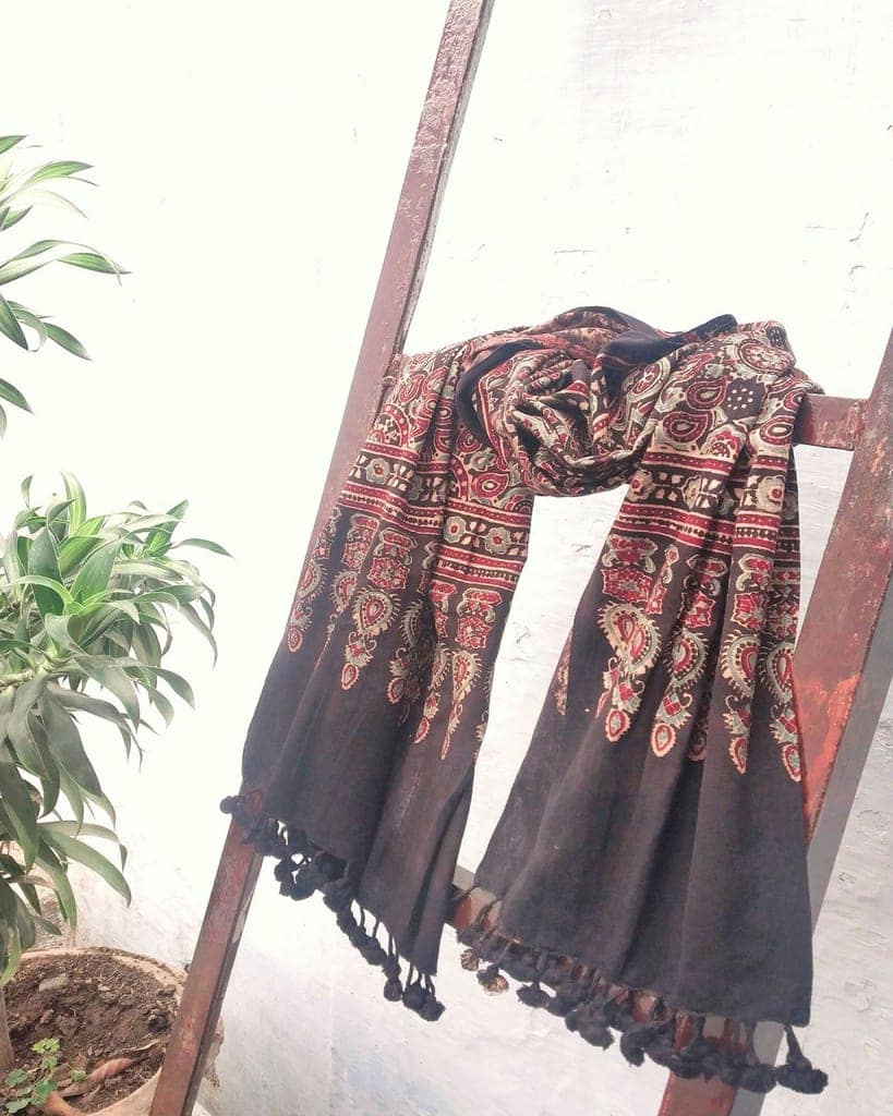 Black Ajrakh Handloom Cotton Stole