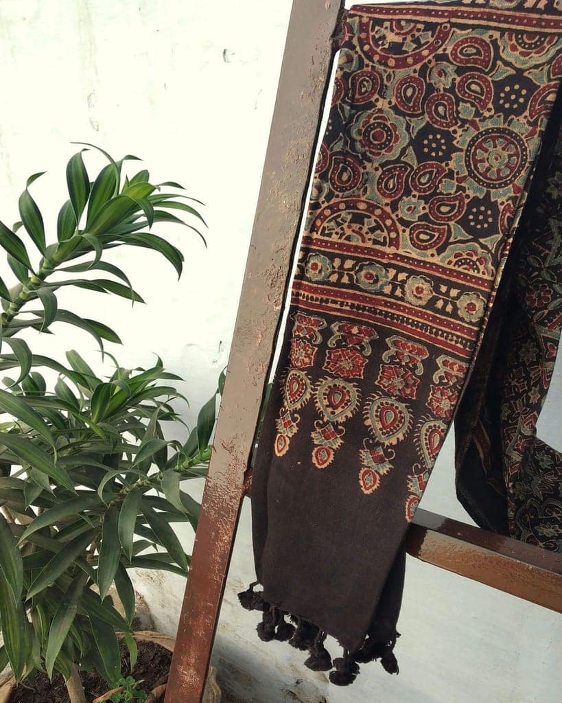 Black Ajrakh Handloom Cotton Stole view 2
