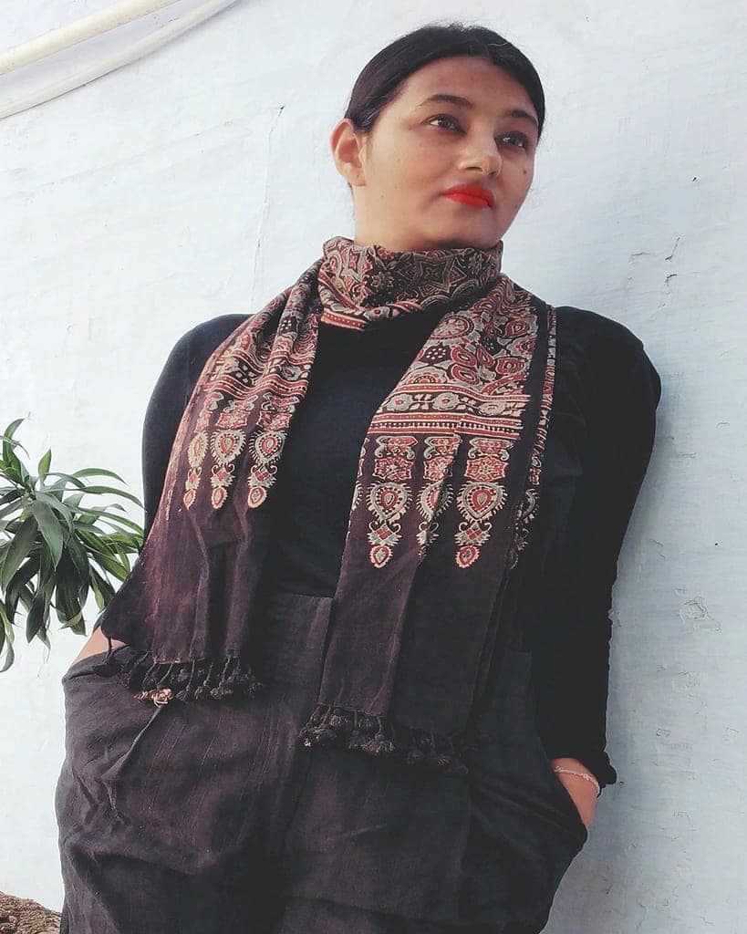 Black Ajrakh Handloom Cotton Stole view 4