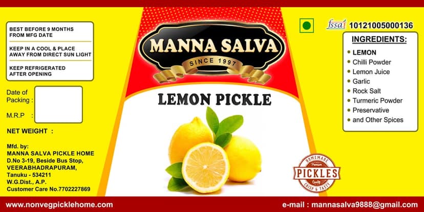 Manna Salva Pickles- Lemon Pickle - Veg Pickle view 5