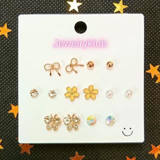 Jewelryklub Combo Set Of 7 Pairs Celebrity Inspired Latest Trendy Stylish Rose Gold Plated Pearl Stud Earrings for Women and Girls (Design 5)