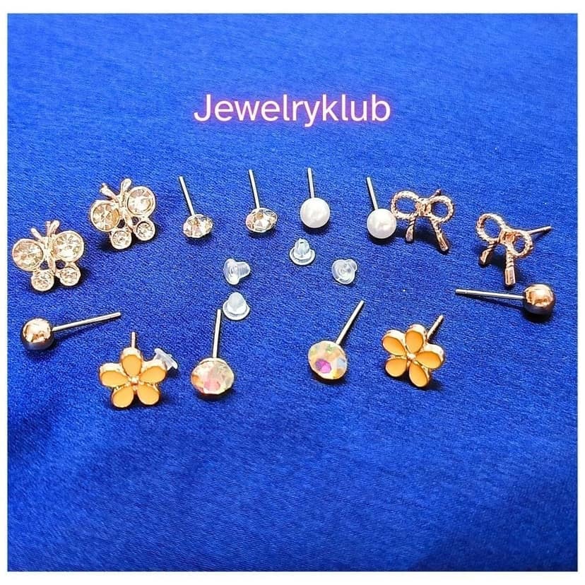 Jewelryklub Combo Set Of 7 Pairs Celebrity Inspired Latest Trendy Stylish Rose Gold Plated Pearl Stud Earrings for Women and Girls (Design 5) view 3