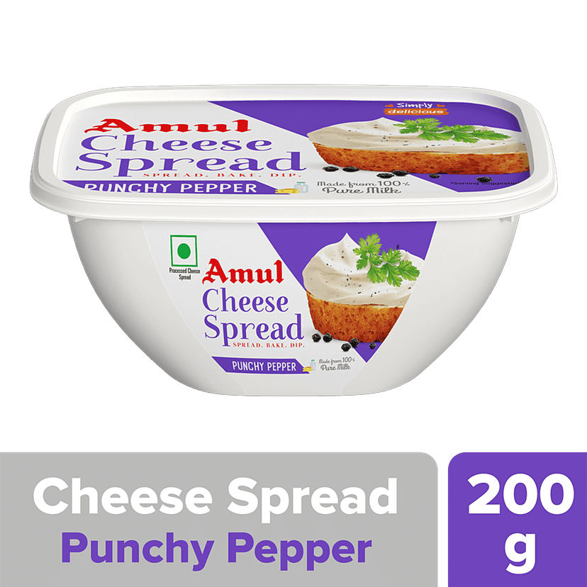 Amul Processed Cheese Spread - Punchy Pepper, Made From 100% Pure Milk, 200 G Tub