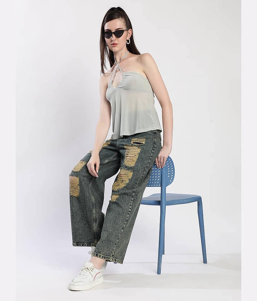 Bene Kleed Women's Nylon Drawstring Top ( Green ) view 6