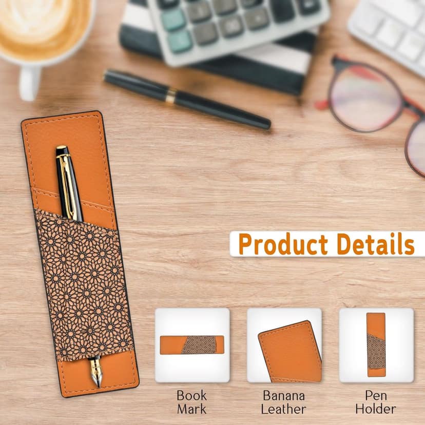 Handcrafted, Vegan Leather Pen Holder - Tan view 2