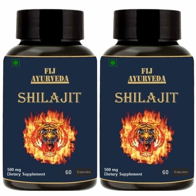 FIJ AYURVEDA Shilajit/Shilajeet Capsule Supports Vigor & Vitality - 500mg 60 Capsules (Pack of 2)