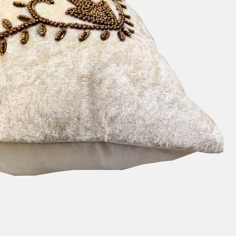 Suede Cream Off White Maroon Multicolor Set of 3 Ethnic Beaded Embroidered Square Combo Cushion Covers for Sofa Home Bedroom (16x16 inch or 40 x 40 cm) view 5