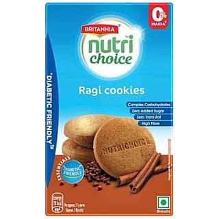 Britannia Nutrichoice Essentials Ragi Cookies - No Added Sugar & Diabetic Friendly, High Dietary Fibre, 150 G