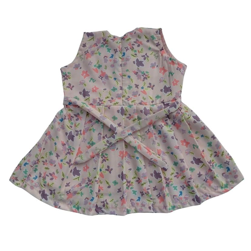 Mom and Me Girls Plain Colour Frock Dress with Flower & Matching Hair Belt | Sleeveless Crepe Fabric | Calf Length (in, Age, 6 Months, 12 Months, Peach) view 2
