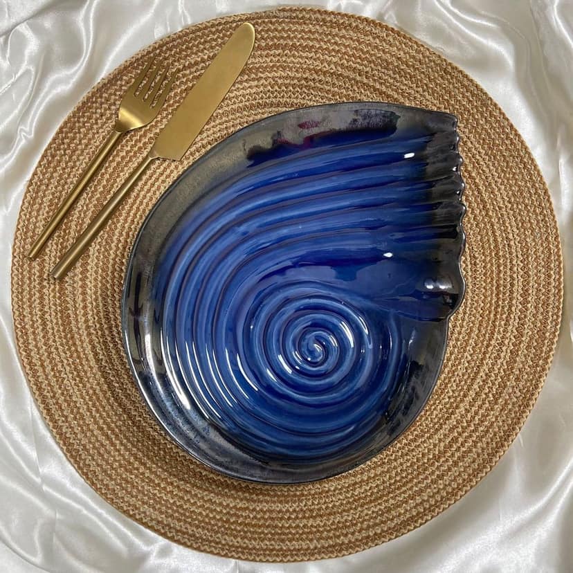Ceramic Dining Royal Blue Sea Shell Glazed Ceramic Serving Platter