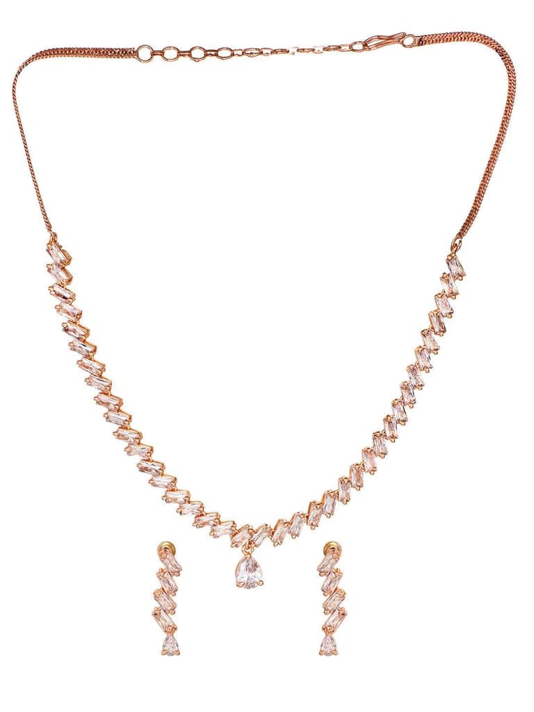 Rose Gold Plated AD Studded Zig Zag Minimal Necklace Jewellery Set view 4