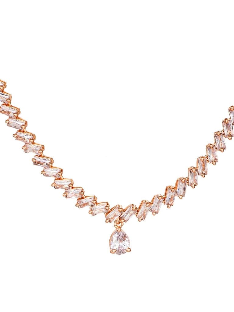 Rose Gold Plated AD Studded Zig Zag Minimal Necklace Jewellery Set view 5