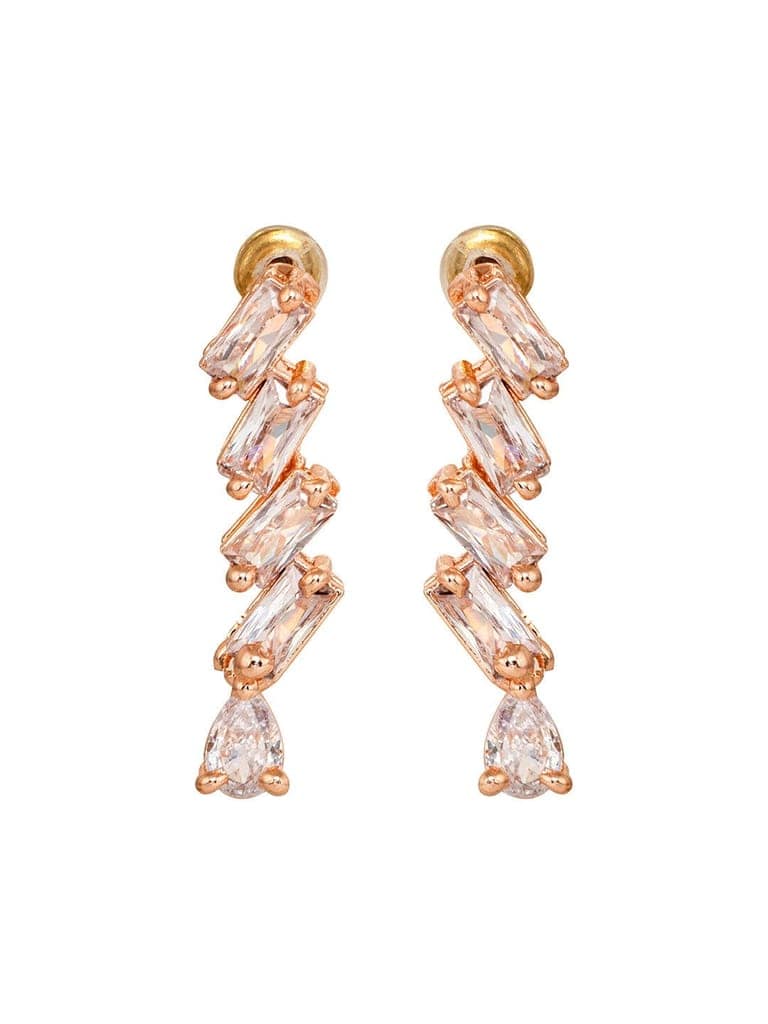 Rose Gold Plated AD Studded Zig Zag Minimal Necklace Jewellery Set view 6